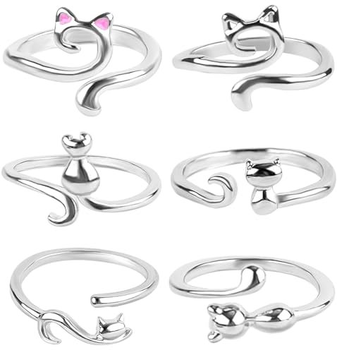 lasuroa 6 Stück Häkelschlaufenring, Verstellbar Häkelring Katze Garnführungs-Fingerhalter Strick-Häkel-Spannungsring Häkelzubehör für Schnelleres Stricken Damen Anfängergeschenk (6 Stile)