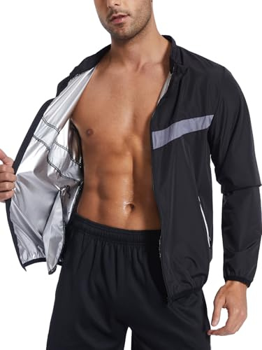 LAZAWG Sauna Jacket for Men Sweat Body Shaper Slimming Fitness Plus Size Sauna Shirt Mens Sweat Suits Exercise Gym Running