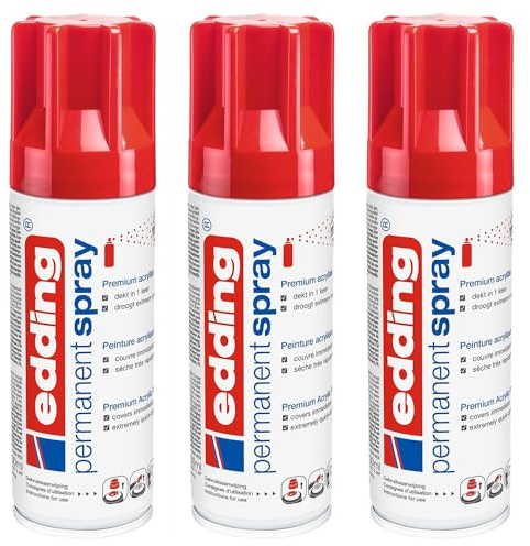 EDDING Lot de 3 Sprays 200ml Peinture Acrylique Permanent 5200 Rouge Trafic Brillant