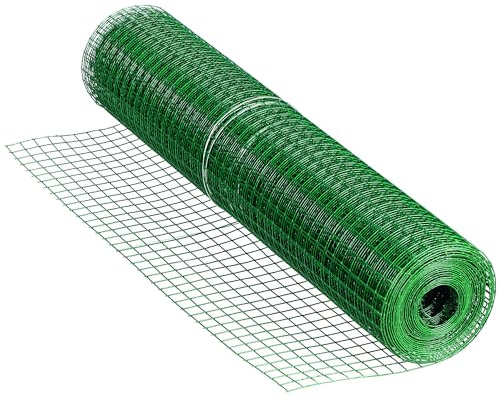 ecosoul Trådgaller, sorknät, 12,7 mm, maskbredd metallgaller, hönsnät, mullkastspärr, nätstaket, trådnät, PVC-täckt grön, 1 m bred/hög – 25 m lång