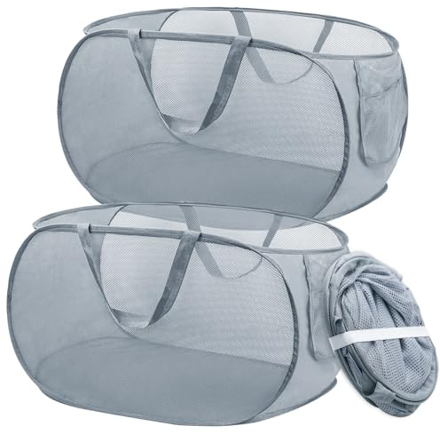 Cesto Portabiancheria Pop up, 36 x 36 x 58 cm Pieghevole con Manico, Cesto Portatile in Rete per Bagno, Dormitorio, Viaggi