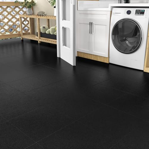 Yullpaper PVC Bodenbelag Selbstklebend Schwarze Vinylboden Badezimmer Klebevinyl Klebefliesen Boden für Küche PVC Fliesen Schwarz Bodenfliesen Selbstklebend Linoleum Bodenbelag 4 Stück 30cm x 30cm