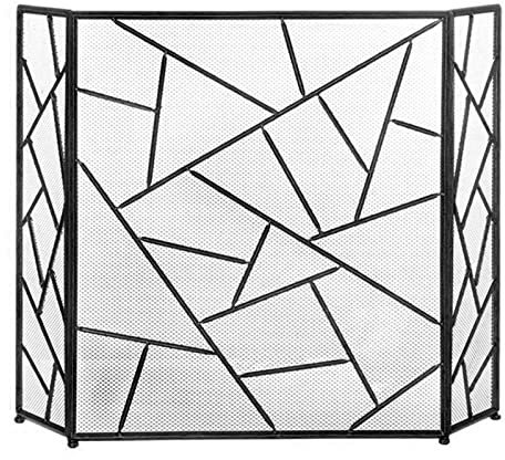 HPTHLY Kaminschirm im Retro-Stil, schwarzer Kaminschutzschirm, Faltbarer 3-Platten-Kaminfunkenschutz für Portikus-Kaminbereiche/Holzöfen, 135×85cm