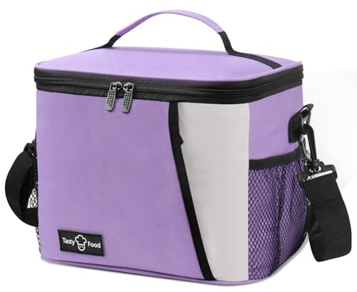 TIECHI Insulated Lunch Bag, Large Lunch Bag for Women Men Adults, Leakproof Cool Bag Lunch Box Kids with Adjustable Shoulder for Work Beach Picnic Camping School (Purple)