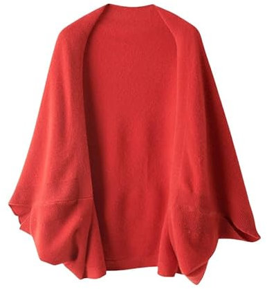 LIUYUYOUGO UGO Pashmina sjalar och wraps öppen framsida koftor tröja stickad poncho multifunktionell halsduk med ärmar elegant mjuk varm kashmir halsduk toppar damer axelväska kappa, Röd, one size