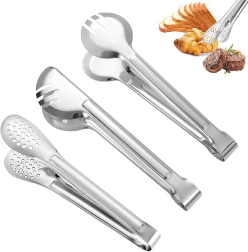 3 pinze da cucina multifunzionali, 22,9 cm, in acciaio inox, forchetta e cucchiaio, pinze per servire e insalata, pinze da buffet con manico lungo, utensili per friggere, per pasta, insalata, barbecue