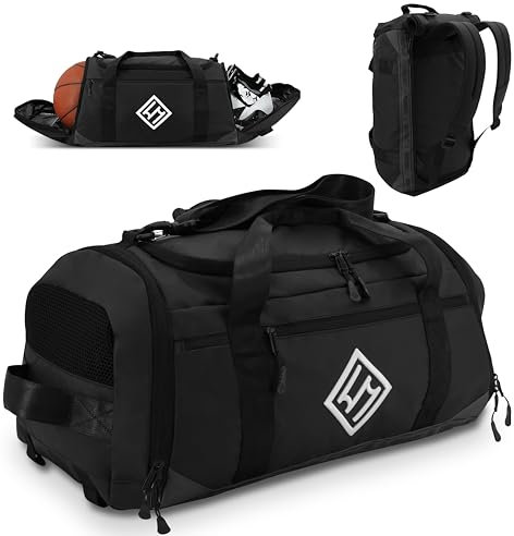Sporttasche Herren - 46L Gym Bag mit Schuhfach & Nassfach Wasserdicht Sportrucksack Reisetasche Klein für Damen Weekender Duffle Bag Trainingstasche für Sport, Fitness, Sauna, Schwimmen - Schwarz