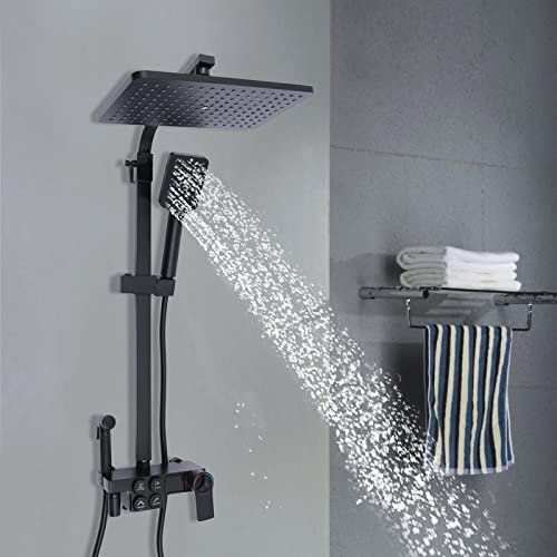 Regndusch termostat duschblandare termostat duschsystem väggduschset med LED-display showerpipe duschpelare duschset svart