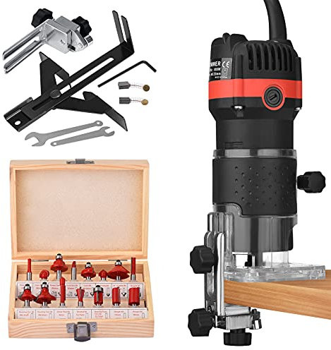Tnamdan 800W fresadora de Madera Compacta 6.35mm 30000r/min fresadora de Mano Portátil para Trabajar la Madera fresadora Eléctrica para Mader con 15pcs Router bits DIY