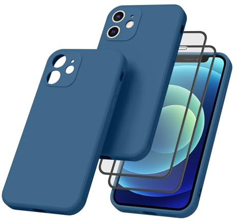 Vancle Case for iPhone 12mini Phone Case,with 2 HD Screen Protectors, Shockproof Bumper Liquid Silicone Case with Microfiber Lining (Navy blue)