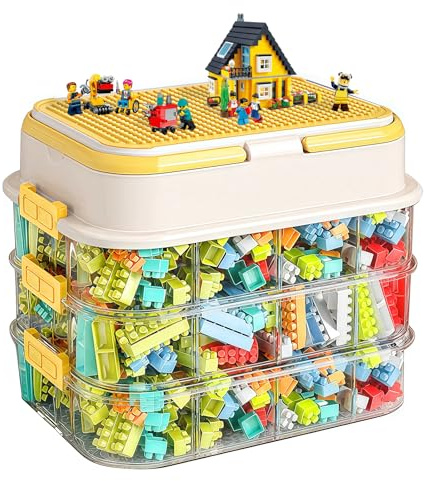 Focenat Cajas Almacenaje Plastico, Apilables Almacenaje Juguetes Infantil para Bloques Construccion, Caja de Clasificación, Contenedor de Almacenamiento de Juguetes, Cajas Organizadoras para Piezas
