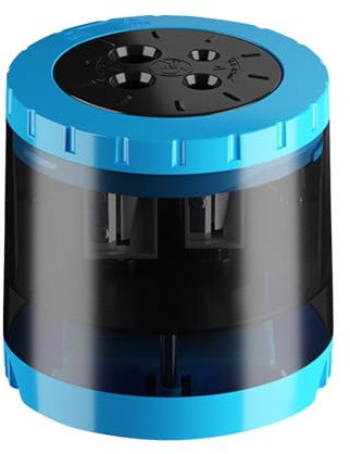 Taille-crayon électrique pour enfants, 4 tailles de 6, 5 à 12 mm, avec 6 lames de rechange, lame durable pour tailler rapidement, pour crayons épais et fins, fonctionne avec piles et USB (bleu)