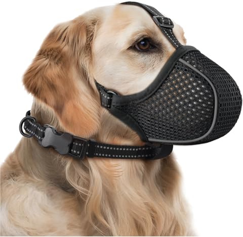 BONTHEE Dog Muzzle,Soft Nylon Muzzles Anti Biting Barking Chewing,Breathable Reflective Adjustable Loop Pets for Small Medium Large Sized Dogs,Allows Panting and Drinking(Black M)