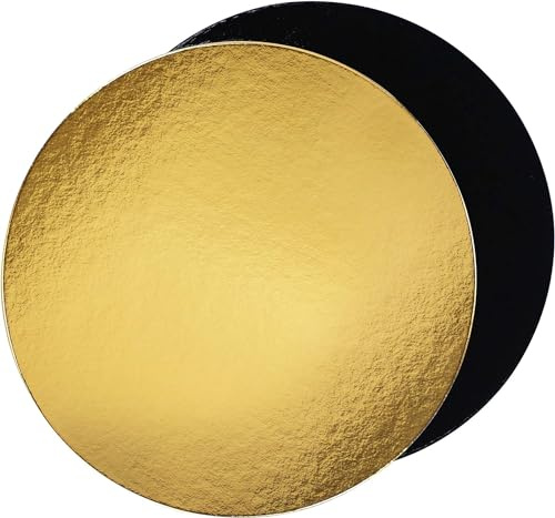 FaisTonGateau - Lot de 10 supports à gâteau/traiteur/décoration ronds en carton - Couleurs, dimensions, quantités au choix (Or/Noir, 16 CM, 10 Ronds en carton)