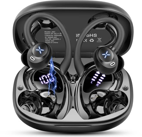 Auriculares Bluetooth deportivos, auriculares Bluetooth 5.4 deportivos con estéreo Hifi, 50 horas auriculares inalámbricos con 4 ENC cancelación ruido Mic, IP7 impermeable, USB-C, auriculares