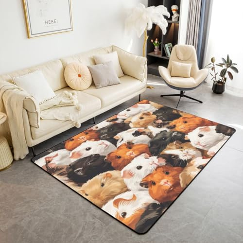 Erosebridal Guinea Pig Non Slip Rugs 5x7 for Bedroom Cute Cavy Animal Area Rug Lovely Mouse Print Carpet Non Shedding Cartoon Rodent Animals Decorative Washable Rug
