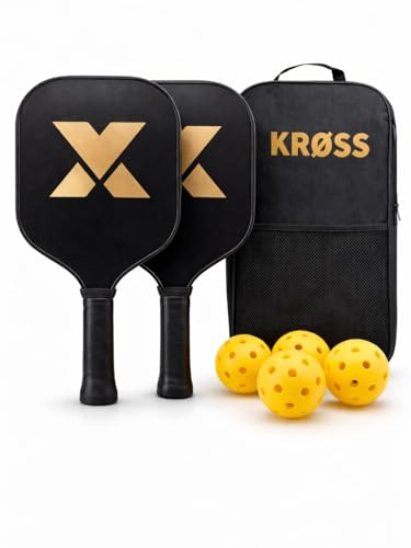 Kit Pickleball Kross Carbon – 2 Raquettes Carbone Honeycomb, 4 Balles (2 Intérieur & 2 Extérieur), Pochette de Transport – Set Complet Pickleball Adultes & Enfants, Débutants à Confirmés | Krøss