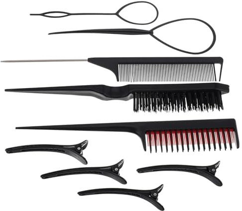 HEALEEP Juego de Peines Cabello Negro 9 Piezas, Set de Herramientas de Peluquería Multifuncional para Peinar, Cardar y Definir Rizos, Peine de Precisión Extremo Puntiagudo para Uso