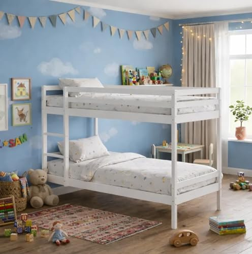 NOVEMBER Lit superposé Double Robuste et élégant - Sécurisé avec barrières et échelle Stable- 2 couchages Confortables 90x190cm Blanc. Facile à Monter, idéal pour Enfants ou Adolescents.