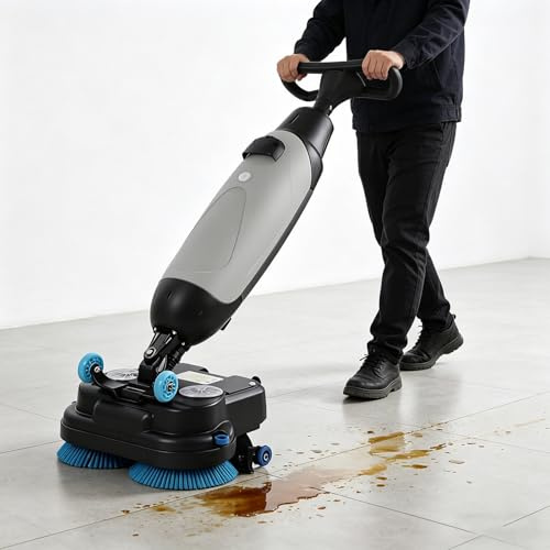 GESAIDES Commercial Electric Floor Scrubber Tile Polisher, Power Scrub Brush, 360°Rotating, Self-Propelled, Convenient Cordless, for Tile, Hard Floor Cleaning Gray