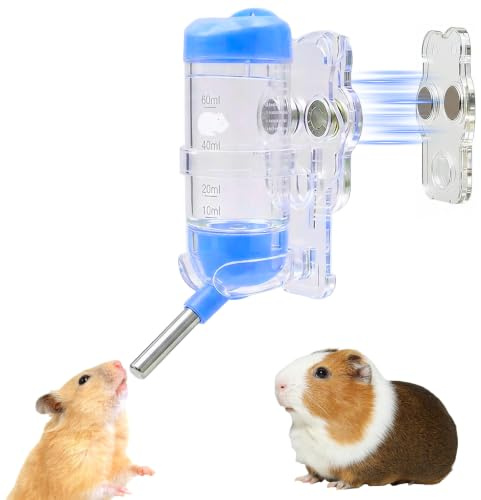 Pyralidsg Botella de Agua para Hámster, 80ml Bebedero para Hámster con Soporte Magnético, Bebedero para Conejo, Bebederos para Cobayas, Conejos, Chinchillas, Animales Pequeños