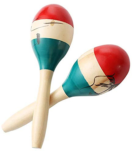 Performance Plus MRC1 Large Maracas Puerto Rican Style, 10 1/2 Hand Painted Wood, Tapered Handle