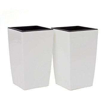2 Stück je 10 Liter Blumentopf Pflanzbehälter inkl. Einsatz Coubi Serie viereckig weiss Glanz Kunststoff