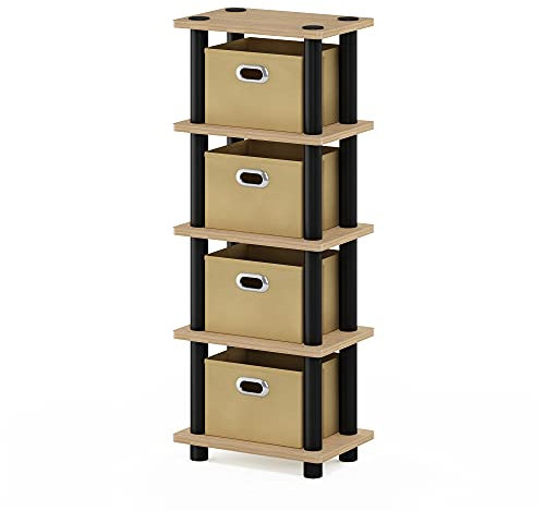 Furinno Regalsystem mit 4 Einschüben, holz, Eiche/Schwarz/Hellbraun, 19.56 x 28.7 x 73.15 cm