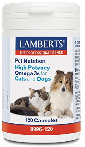 Lamberts Omega 3 for Pets – High Strength EPA & DHA for Cats and Dogs – Skin & Coat Health – 120 Capsules