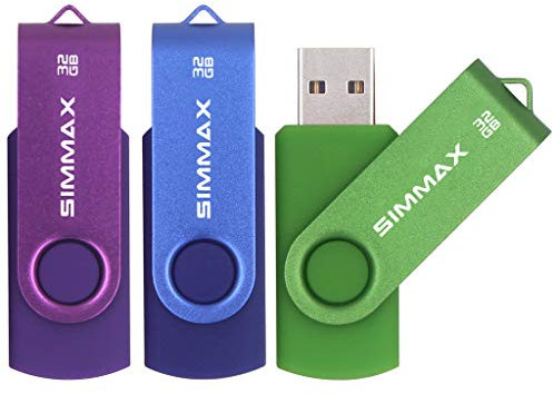 SIMMAX USB Flash Drives 3 Pack 32GB Memory Stick Swivel Design Thumb Drive USB Stick (32GB Purple Blue Green)