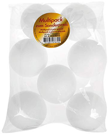 GLOREX poliestireno Blanco, diámetro Aprox. 10 cm, Paquete Grande de 7 Bolas para Manualidades y decoración versátiles