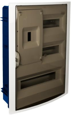 Quadro elettrico ad incasso Pladur 30 elementi + 4 cornice bianca piombabile e anta fumè SOLERA