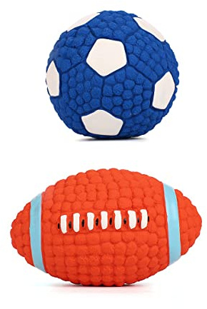 JZK 2X Balles couinantes pour Chien, Jouets à mâcher en Latex Souple pour Chiot, Jouet Football et Jouet Rugby pour Chiens de Petite et Moyenne Taille, Set balles de Jouet pour Animal de Compagnie