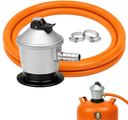 COMBOI - Butan-Gasregler mit Sicherheitsventil + 1,5 m Butan-Gasschlauch mit 2 Klemmen