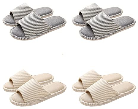 Teceyfeet Set di Ciabatte Ospiti, 4 Paia Pantofole Unisex Donna Uomo Scarpe da Casa Pantofole Interno Ciabatte Casual Slipper in cotone