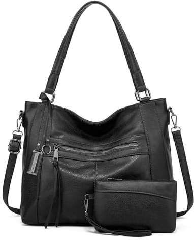 BAIGIO Sac a Main Grand Cuir PU Sac Hobo Sacs Cabas Femme Sacs Bandoulière Fourre Tout Messenger et Portefeuille Ensemble pour Travail Shopping Party Voyage
