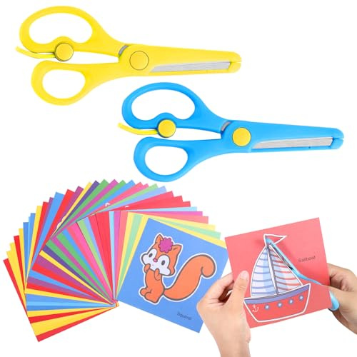 2 Kids Safety Scissors with 93 Animal Paper-Cuts, Right/Left Handed