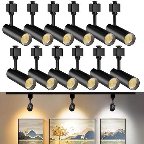 OTeedo 12 Pack 10W Dimmable LED Track Lighting Heads Flicker Free Bright H Type Track Light fixtures 3 Color Adjustable 3000K-4500K-6000K Ceiling Spotlight 24° Angle for Accent Retail 1000lm Black