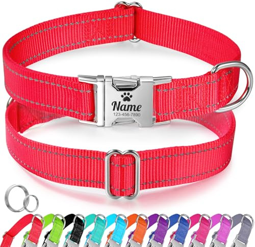 Collare per Cani personalizzato per Cani di Media Taglia - Collare per Cani Riflettente Con Nome E Numero di Telefono inciso, Collari per Animali in Nylon Con Sgancio Rapido E Fibbia in Metallo