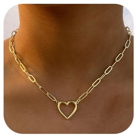 Goiern Herz Kette Damen Gold, 14K Gold Vergoldet Kette Herz Damen Schmuck Gold, Herzkette Halskette mit Herz Geschenk für Frauen Mädchen
