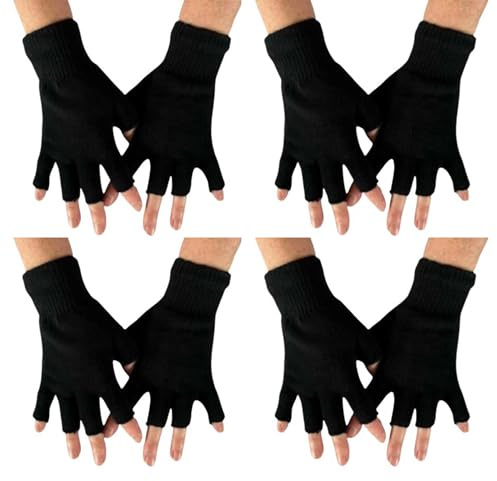 Bonjour - 4 Pairs Half Finger Gloves Winter Fingerless Gloves Knit Gloves for Men Women