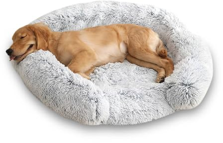 SUOXU Dog bed, Pet bed removable washable round orthopedic dog bed Anti-slip bottom,Fluffy Anti anxiety calming dog cat bed, Upgraded C-shaped donut warmth is suitable for medium dogs