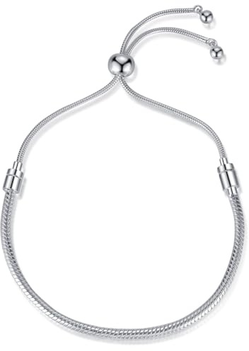ARICHDUDE Charms Bracelet for Women Men 3mm Snake Chain Bracelet Birthday Christmas DIY Jewelry Gift Adjustable Size(silver)