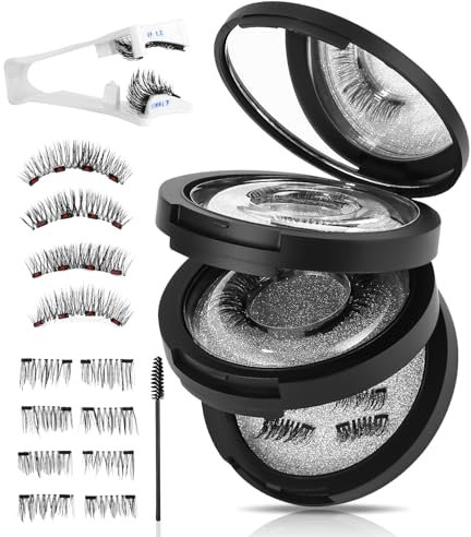 Hixava Magnet 3D Falsche Wimpern Kit mit Dicken Wimpern Zange Starter Set 4 Paar Klebefreie Wimpern Ideal für Date, Abschlussball, Alltagslook, Party