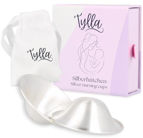 Tylla | Silberhütchen aus 999er Silber | Hilfe bei beanspruchten Brustwarzen | Unterstützt feuchte Regeneration beim Stillen | Wochenbett Stillhütchen (2 Stück) für Brustschutz