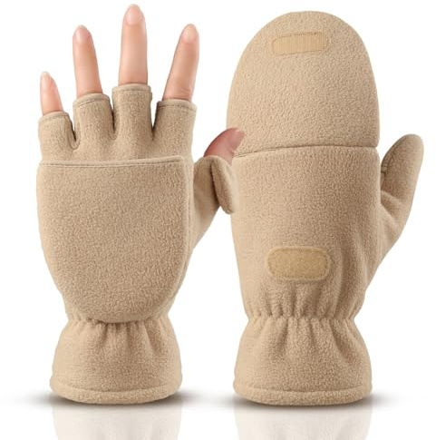 OZERO Gants d'hiver pour Femmes,Gants Thermiques sans Doigts pour vélo Gants d'équitation Gants de Moto Gants pour Hommes (Abricot, Large)
