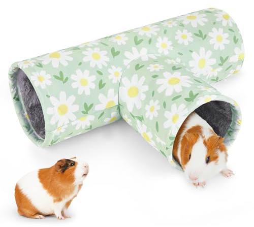 Hedgeink Tunnel a 3 Vie per Conigli e Porcellini d’India – Tunnel Pieghevole in Tela con Peluche Lavabile – Giocattolo e Nascondiglio per Criceti, Ratti, Furetti e Piccoli Animali