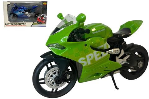 Moto Giocattolo Modellino Moto da Strada Grande Scala 1:12 Sospensioni Funzionanti Ruote Libere Motocicletta Stradale Sportiva Sport Racing Modellino Giocattolo Bambini Super Racing ,Colori Assortiti