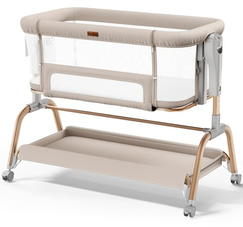 NeoBorn 3 in 1 Baby Bassinet, Bedside Bassinet for Baby, Rocking Bassinet with Breathable Full-Mesh, Mattress and Soft Sheet, Adjustable Height, Stable and Secure Crib for Newborns