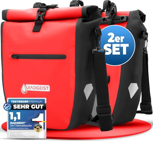 RADGEIST Fahrradtasche für Gepäckträger - Tasche für Fahrrad Gepäckträger - Gepäckträgertasche wasserdicht Umhängetasche (Rot 20L, 2er Set)